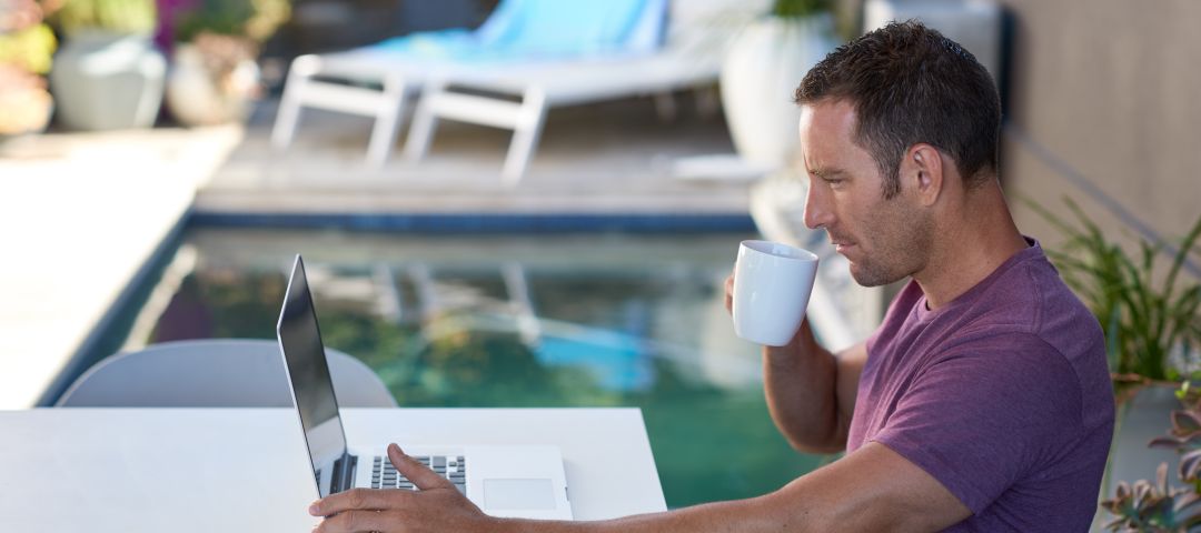 Drinking Coffee Poolside