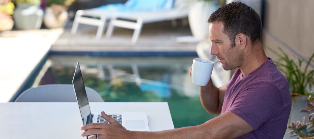 Drinking Coffee Poolside