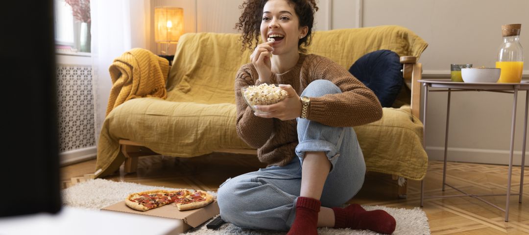 Curly Hair Woman Watching TV