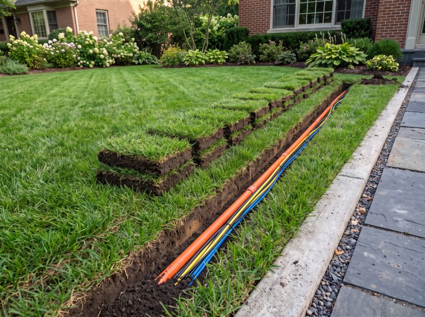 WTC Ditch Witch Fibre Conduit residential property lawn