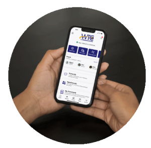 WTC Connect app in hands circle
